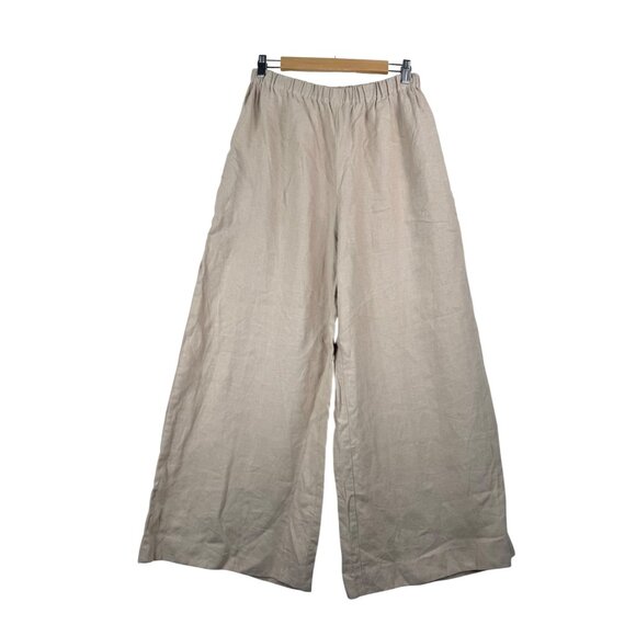 Man In the Studio Linen palazzo pants Beige coastal wide leg sz M - Picture 2 of 9